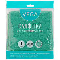 Салфетка для уборки Vega, микрофибра, 30*30см, 1шт., европодвес