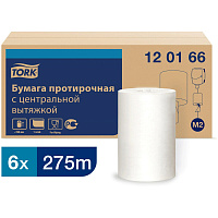 Протирочная бумага в рулонах с центральной вытяжкой Tork 120166 M2 белая (6 рулонов по 275 метров)