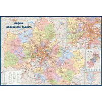 Настенная карта Москвы и Московской области территориально-административная 1:170 000