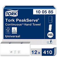 Полотенца бумажные листовые Tork PeakServe Н5 Universal Z-сложения 1-слойные 12 пачек по 410 листов (артикул производителя 100585)