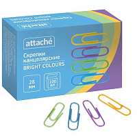 Скрепки канцелярские 28 мм Attache Bright Colours металлические с полимерным покрытием (100 штук в упаковке)