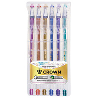 Набор гелевых ручек Crown "Hi-Jell Metallic" 6шт., 06цв., 0,7мм, металлик, ПВХ уп., европодвес фото Набор гелевых ручек Crown "Hi-Jell Metallic" 6шт., 06цв., 0,7мм, металлик, ПВХ уп., европодвес