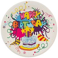 Тарелка одноразовая Волшебная страна Happy Birthday бумажная с рисунком 23 см 6 штук в упаковке