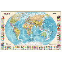 Настенная карта Мира политическая 1:30 000 000 с флагами
