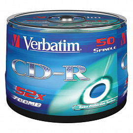 Диск CD-R Verbatim 0.7 ГБ 52x cake box 43351 (50 штук в упаковке)
