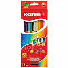 Карандаши цветные Kores Duo 24 цвета (двусторонние) трехгранные с точилкой