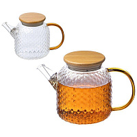 Чайник заварочный AROMA, объем 1л,из боросилик стекла,с крышк бамбук,105040