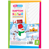 Картон белый А4, ArtSpace, 8л., немелованный, в пакете, "Снеговик