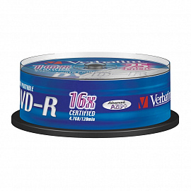 Диск DVD-R Verbatim 4.7 ГБ 16x cake box 43538 (25 штук в упаковке)