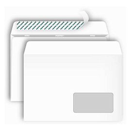 Конверт Postfix Bong С5 80 г/кв.м белый стрип с внутренней запечаткой с правым окном (1000 штук в упаковке)