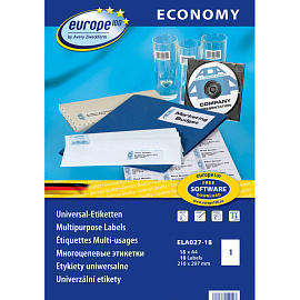 Этикетки самоклеящиеся Europe (ELA027-18) А4 210x297 мм 1 штука на листе белые (18 листов в упаковке)