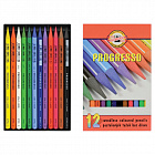Карандаши цветные художественные KOH-I-NOOR "Progresso", 12 цветов, 7,1 мм, в лаке, без дерева, заточенные, 8756012007PZ Фото 0