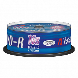 Диск DVD-R Verbatim 4.7 ГБ 16x cake box 43522 (25 штук в упаковке)