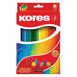 Карандаши цветные Kores 36 цветов трехгранные с точилкой