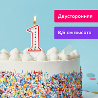 Свеча-цифра для торта "1" ДВУСТОРОННЯЯ с конфетти, 8,5 см, ЗОЛОТАЯ СКАЗКА, держатель, блистер, 591394