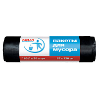 Мешки для мусора 160 л, черные, в рулоне 20 шт., ПВД, 30 мкм, 87х120 см, PACLAN "Professional", 1338607