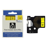 Картридж Vell VL-D-S0720580/45018 для принтера этикеток Dymo (12 мм x 7 м, цвет ленты желтый, шрифт черный)