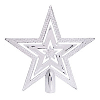Верхушка елочная звезда пластик серебристая (высота 18.5 см)