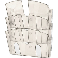 Лоток настенный А4 вертикальный (310x430 мм) пластиковый 3 отделения прозрачный серый Attache