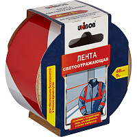 Лента клейкая оградительная светоотражающая Unibob красная/белая 48 мм x 5 м