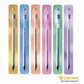 Набор гелевых ручек Crown "Hi-Jell Metallic" 6шт., 06цв., 0,7мм, металлик, ПВХ уп., европодвес