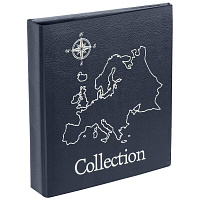Альбом для монет OfficeSpace "Карта" формат Optima, 230*270, на кольцах, синий, 10л., иск. кожа