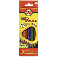 Карандаши цветные KOH-I-NOOR "Triocolor", 18 цветов, трехгранные, грифель 3,2 мм, европодвес, 3133018004KSRU