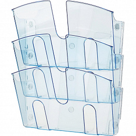 Лоток настенный А4 вертикальный (310x430 мм) пластиковый 3 отделения прозрачный синий Attache