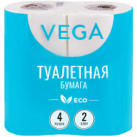 Бумага туалетная Vega 2-слойная, 4шт., эко, 15м, тиснение, белая
