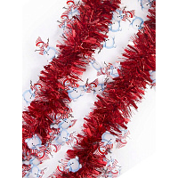 Мишура новогодняя Красная со снеговиками из полиэтилена / 2Mx8см арт.78840