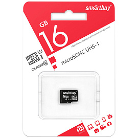 Карта памяти SmartBuy MicroSDHC 16GB UHS-1, Class 10, скорость чтения 30Мб/сек