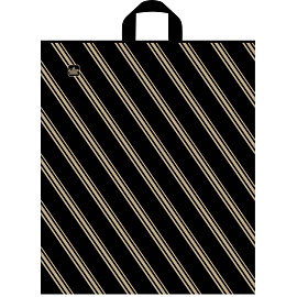 Пакет полиэтиленовый Золотая полоса черный с петлевой ручкой 44х40 см (50штук в упаковке)