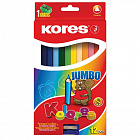 Карандаши цветные Kores Jumbo 12 цветов трехгранные с точилкой