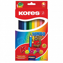 Карандаши цветные Kores Jumbo 12 цветов трехгранные с точилкой