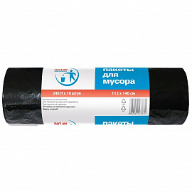 Мешки для мусора 240 л, черные, в рулоне 10 шт., ПВД, 30 мкм, 112х140 см, PACLAN Professional, 1338717
