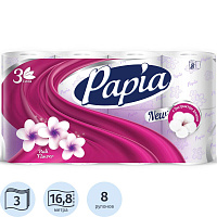 Бумага туалетная Papia Bali Flower 3-слойная белая с цветочным ароматом (8 рулонов в упаковке)