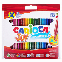 Фломастеры CARIOCA (Италия) "Joy", 60 шт., 30 цветов, суперсмываемые, картонная коробка с ручкой, 41015