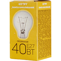 Лампа накаливания Старт 40 Вт E27 грушевидная прозрачная 2700 К теплый белый свет (10 штук в упаковке)