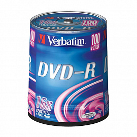 Диск DVD-R Verbatim 4.7 ГБ 16x cake box 43549 (100 штук в упаковке)