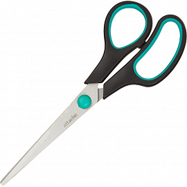 Ножницы 169 мм Attache с пластиковыми прорезиненными анатомическими ручками черного/зеленого цвета