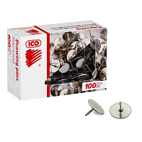 Кнопки канцелярские ICO металлические серебристые (100 штук в упаковке)