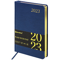 Ежедневник датированный 2023 А5 138x213 мм BRAUBERG "Iguana", под кожу, синий, 114031