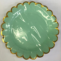Тарелка одноразовая Веселый хоровод Золотая волна с зеленым бумажная 23 см (6 штук в упаковке)