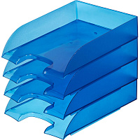 Лоток горизонтальный для бумаг Attache пластиковый синий скругленный (4 штуки в упаковке)