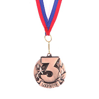 Медаль 3 место Бронза металлическая с лентой Триколор 1919301 (диаметр 4.6 см)
