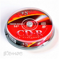 Диск CD-R VS 0.7 ГБ 52x cake box VSCDRCB1001 (10 штук в упаковке)
