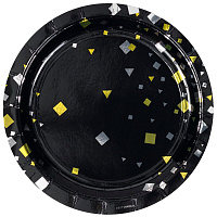 Тарелка одноразовая Веселая Затея Конфетти Party бумажная черная с рисунком 170 мм 6 штук в упаковке