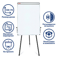 Доска-флипчарт магнитно-маркерная 70х100 см, тренога, ГАРАНТИЯ 10 ЛЕТ, BRAUBERG, 231720