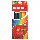 Карандаши цветные Kores 12 цветов шестигранные с точилкой Фото 1