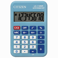 Калькулятор карманный Citizen LC-110NR-BL, 8 разрядов, питание от батарейки, 58*88*11мм, голубой